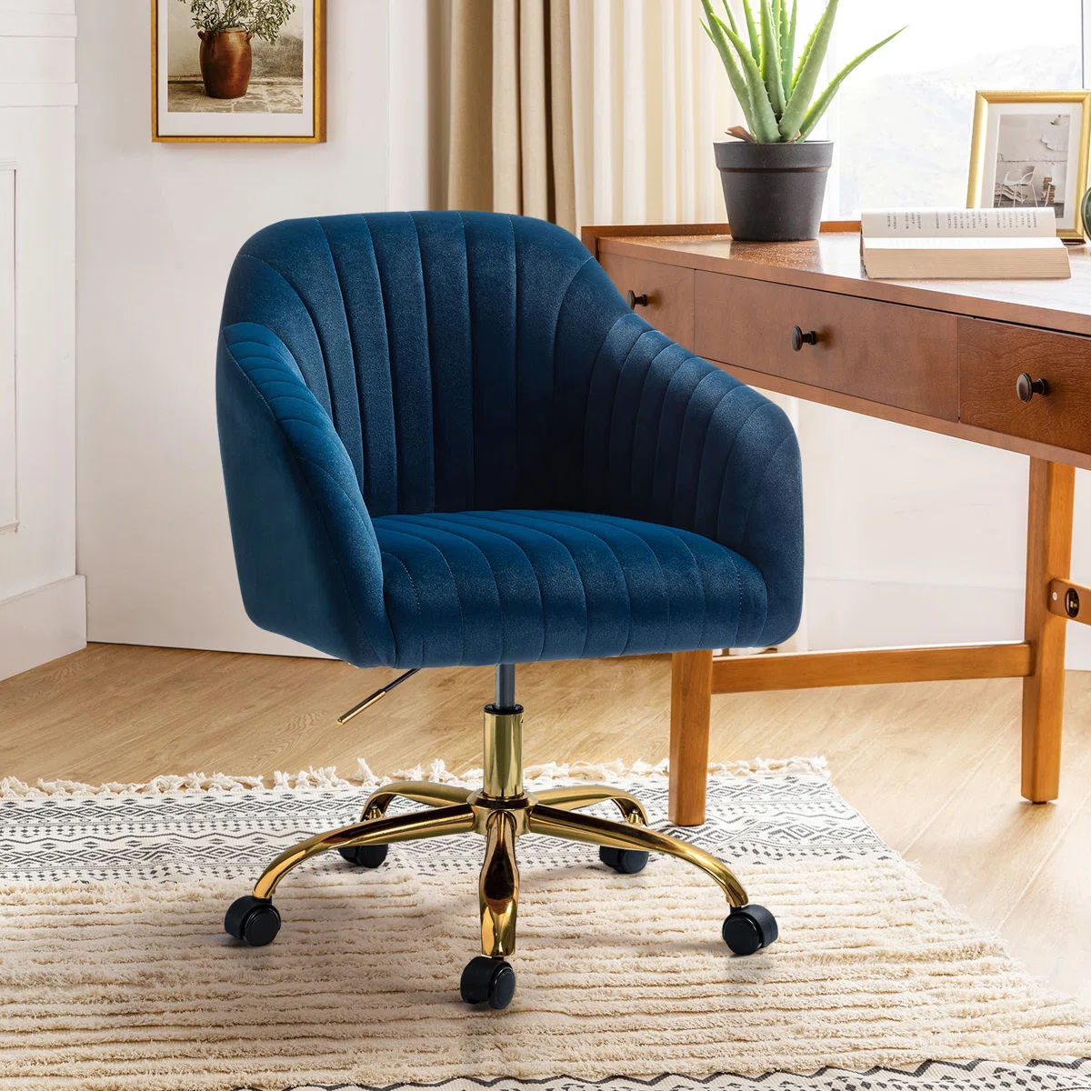 Adan Modern Velvet Task Chair with Wood Frame and Back thumbnail 3